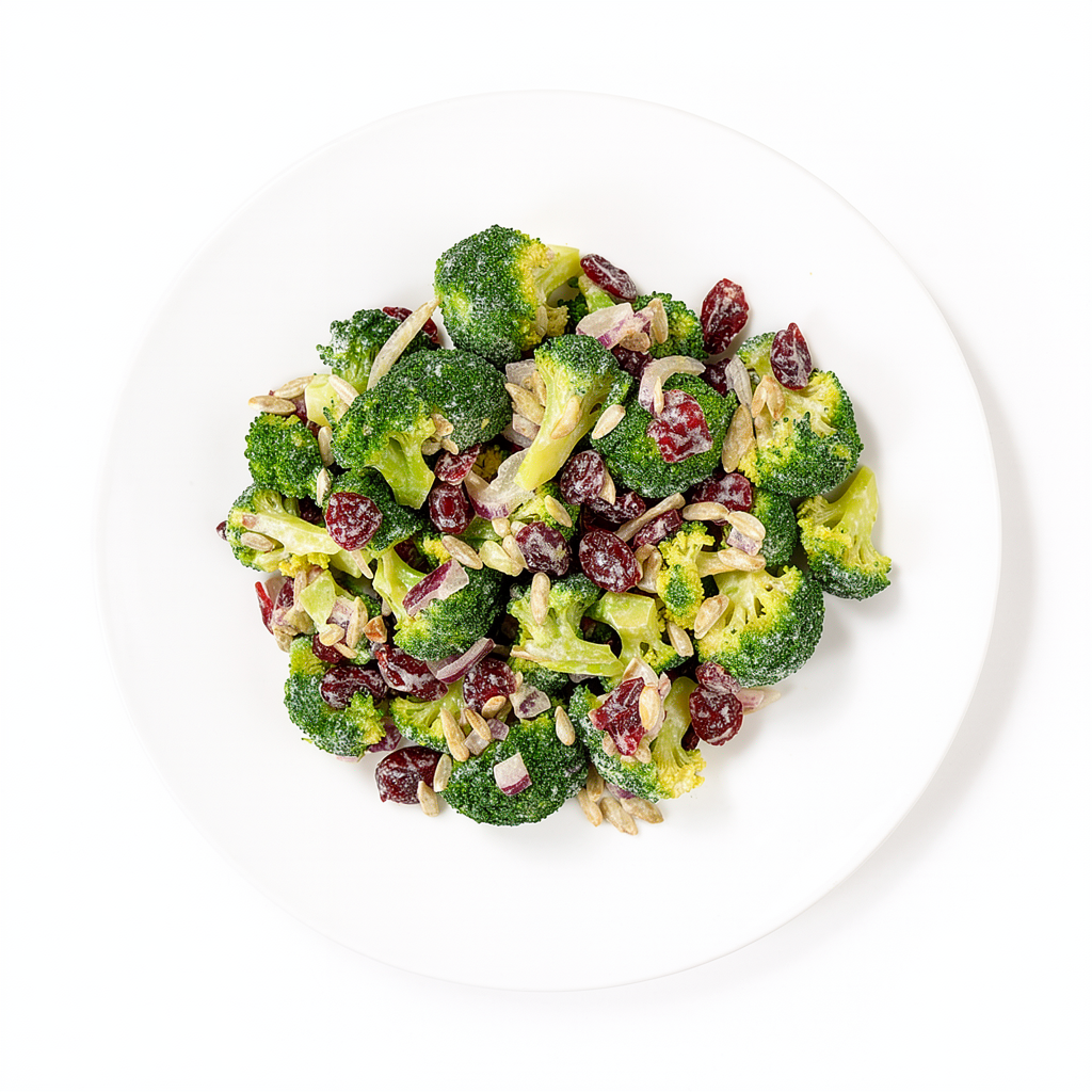 Szybka sałatka brokułowa z suszonymi żurawinami i słonecznikiem